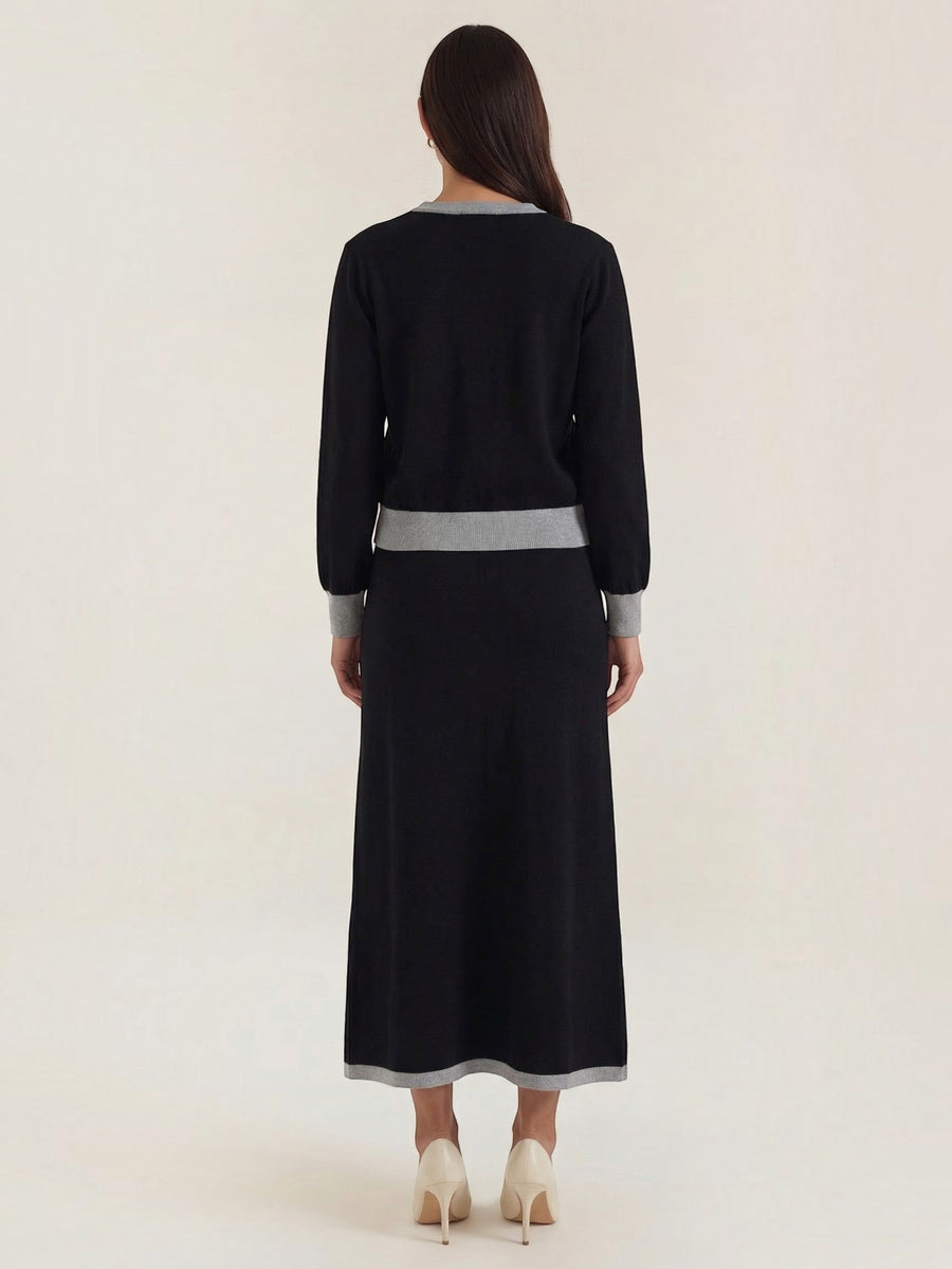 Cheryl V Neck Sweater and Midi Skirt Set