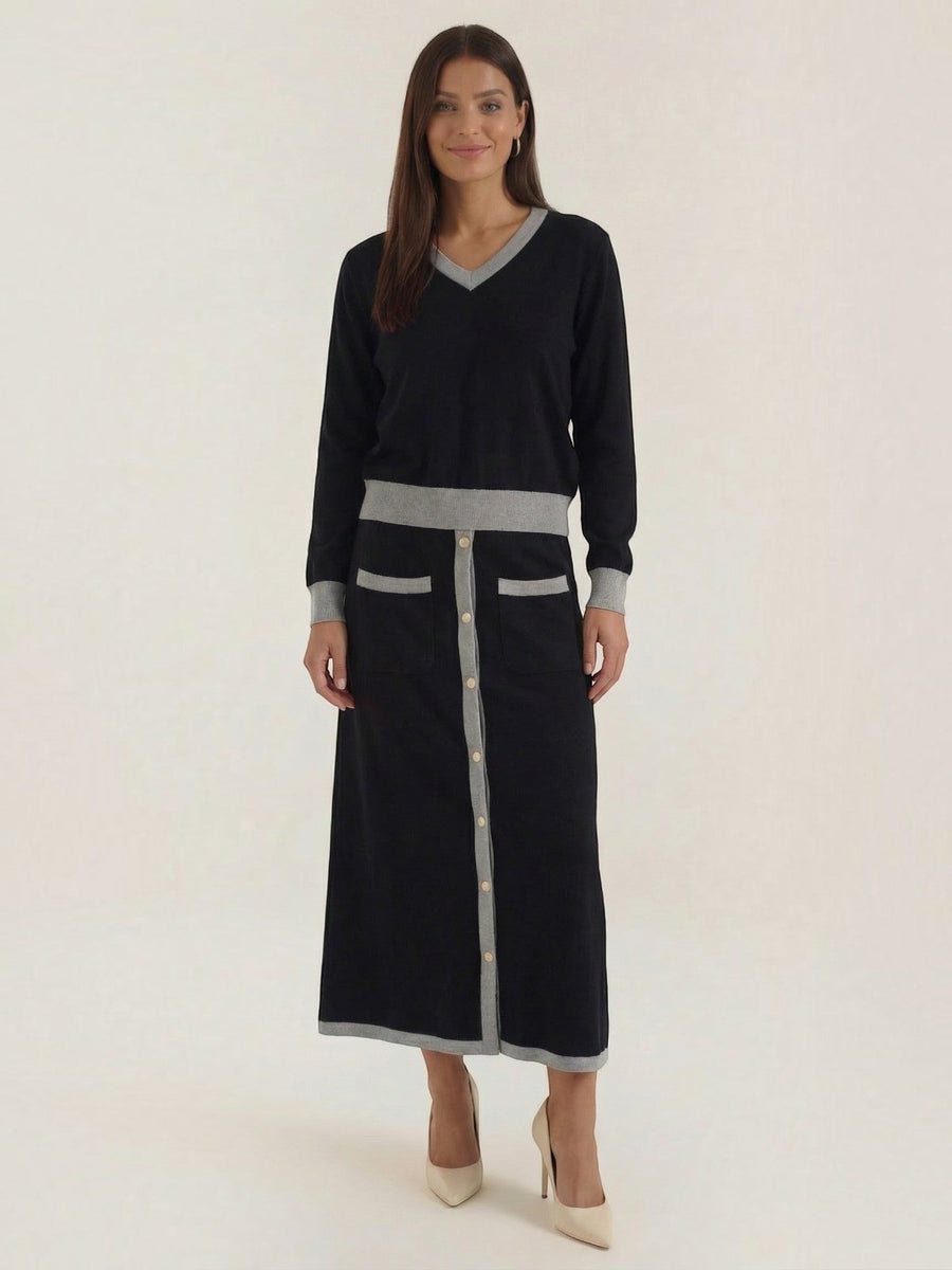 Cheryl V Neck Sweater and Midi Skirt Set