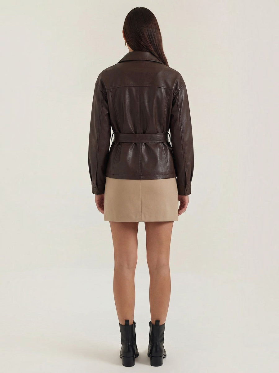 Christina Belted Faux Leather Jacket