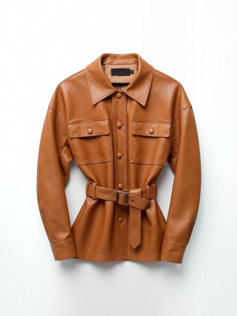Christina Belted Faux Leather Jacket
