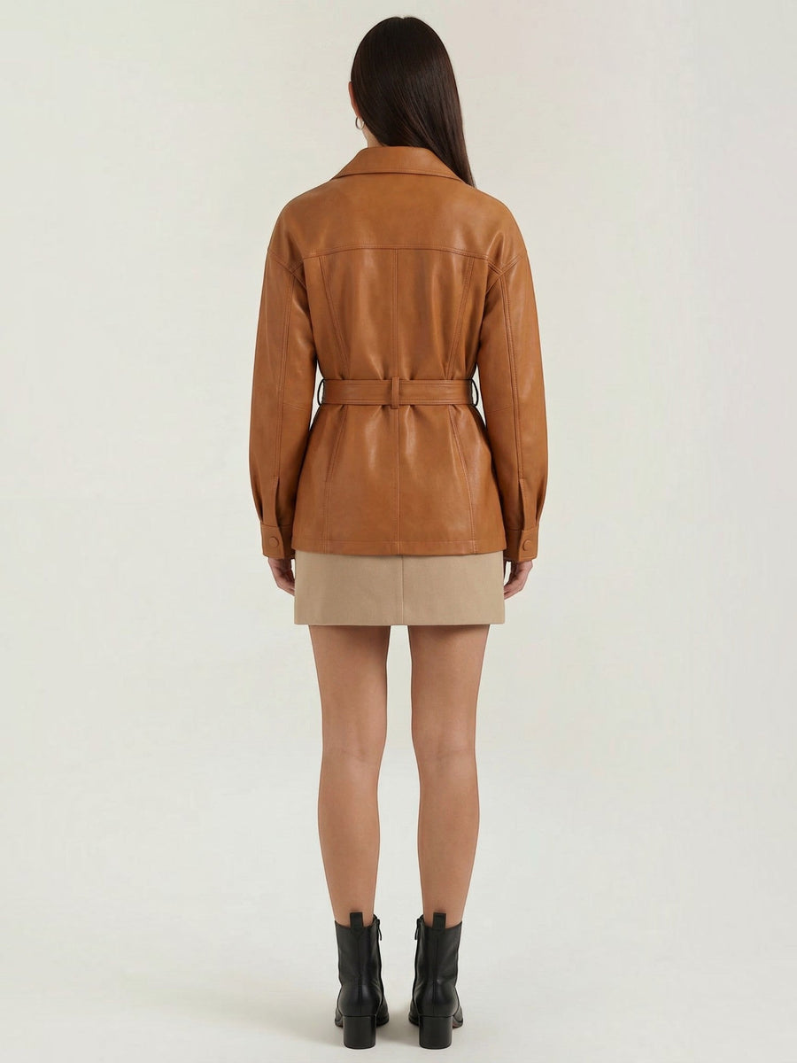 Christina Belted Faux Leather Jacket