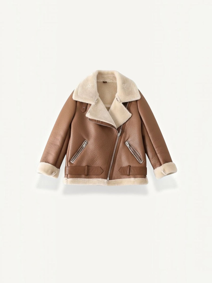 Christine Teddy Collar Biker Jacket