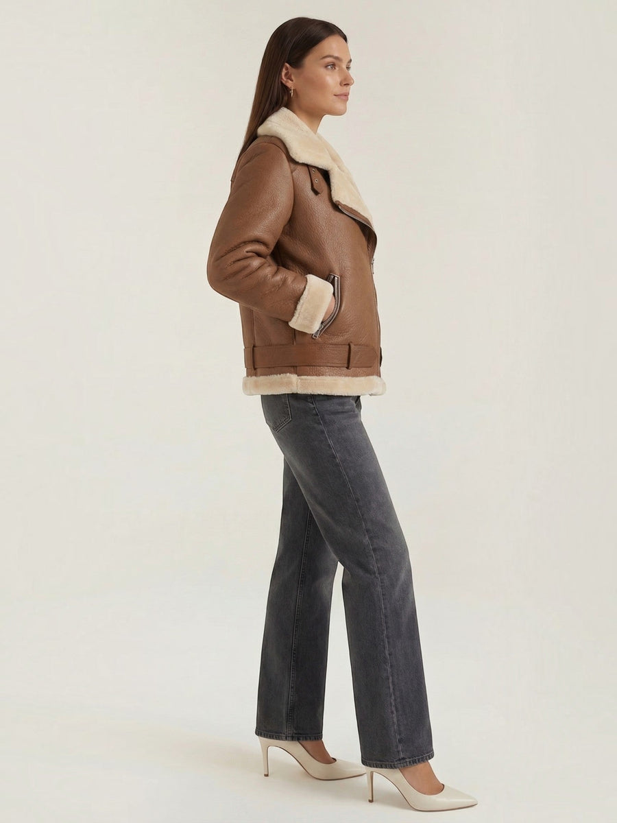 Christine Teddy Collar Biker Jacket