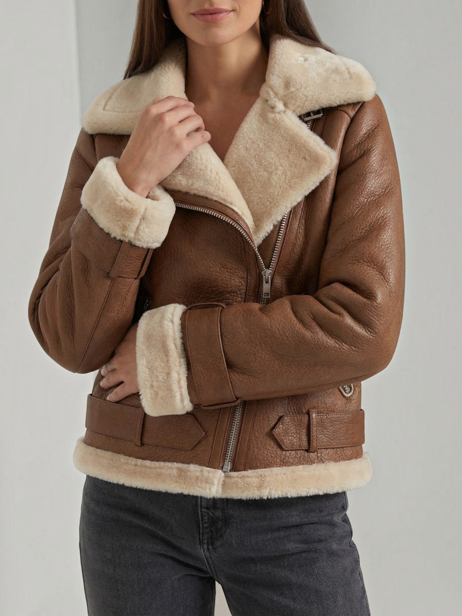 Christine Teddy Collar Biker Jacket
