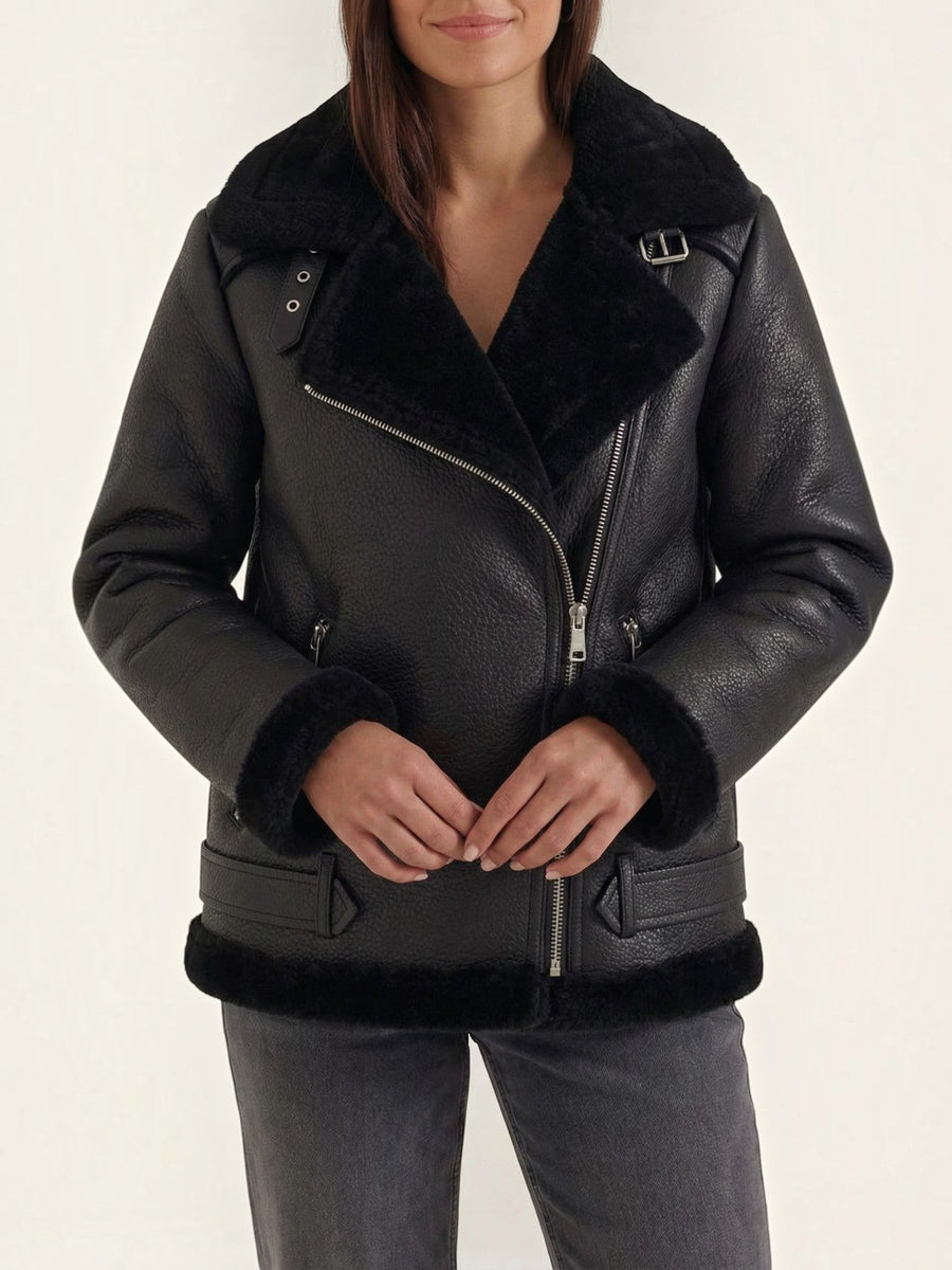 Christine Teddy Collar Biker Jacket