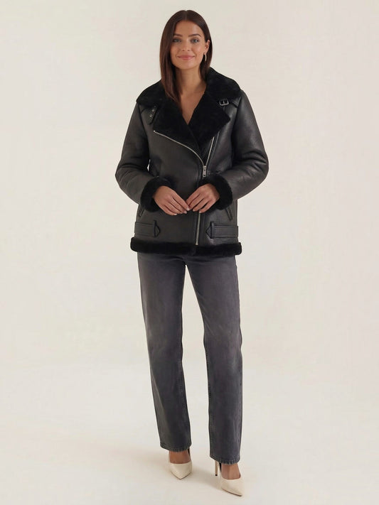 Christine Teddy Collar Biker Jacket