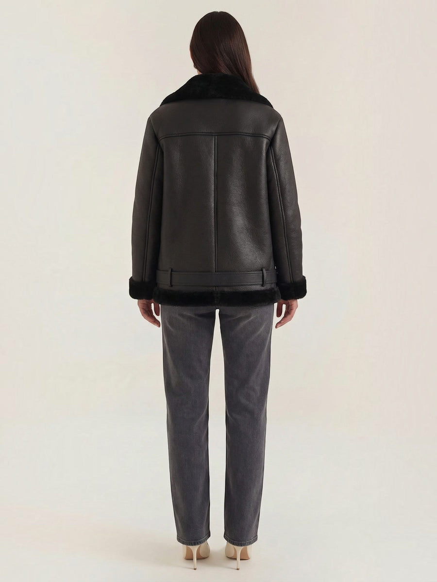 Christine Teddy Collar Biker Jacket