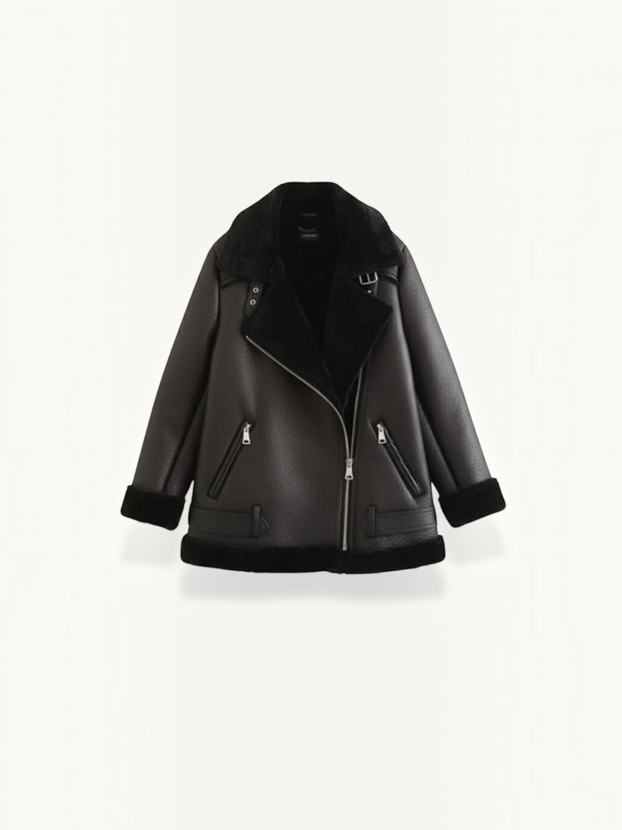 Christine Teddy Collar Biker Jacket