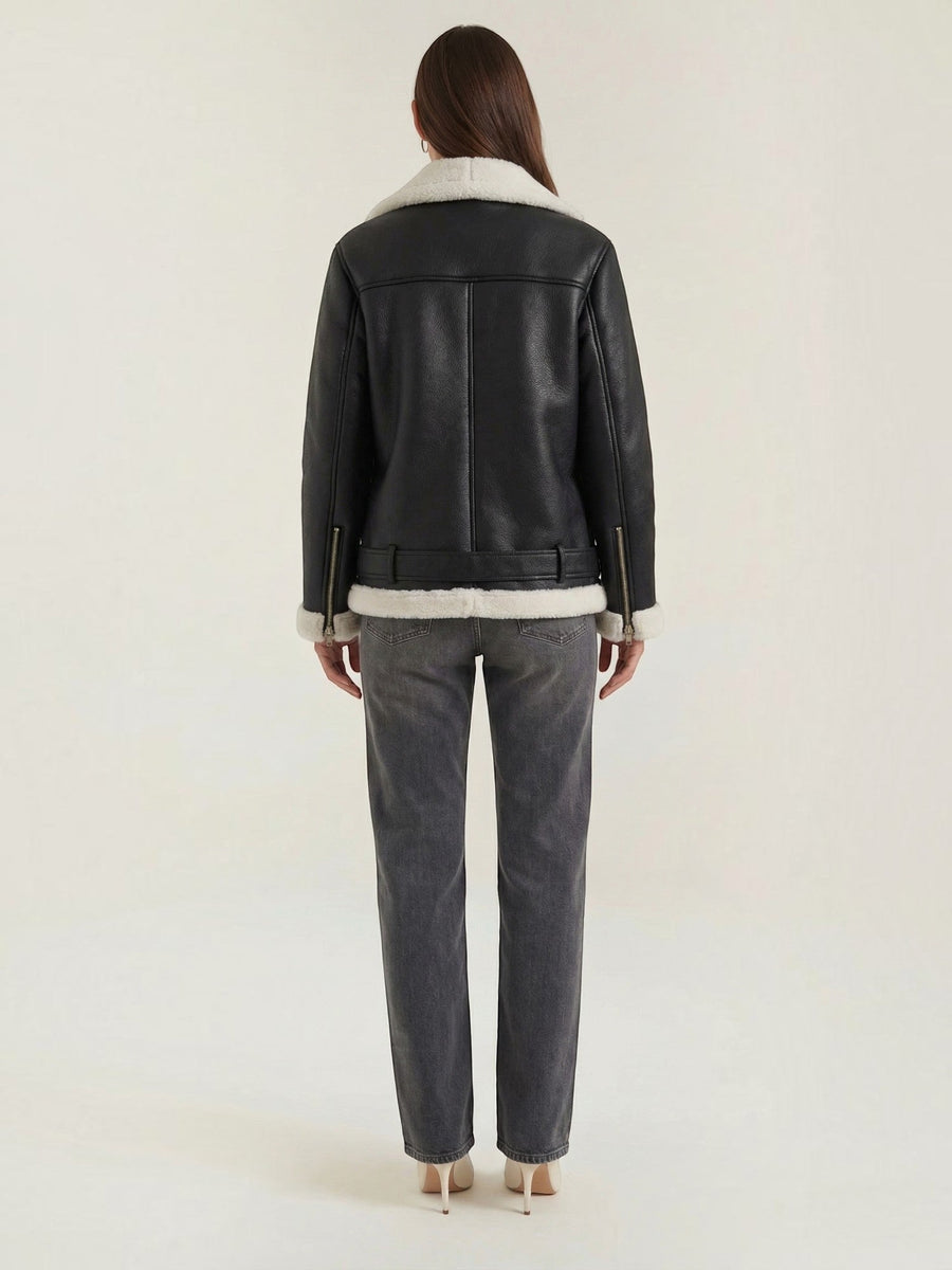 Christine Teddy Collar Biker Jacket