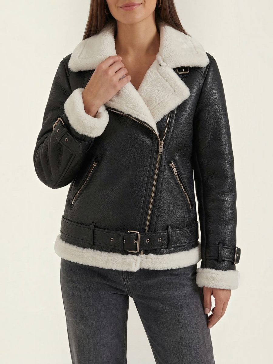 Christine Teddy Collar Biker Jacket