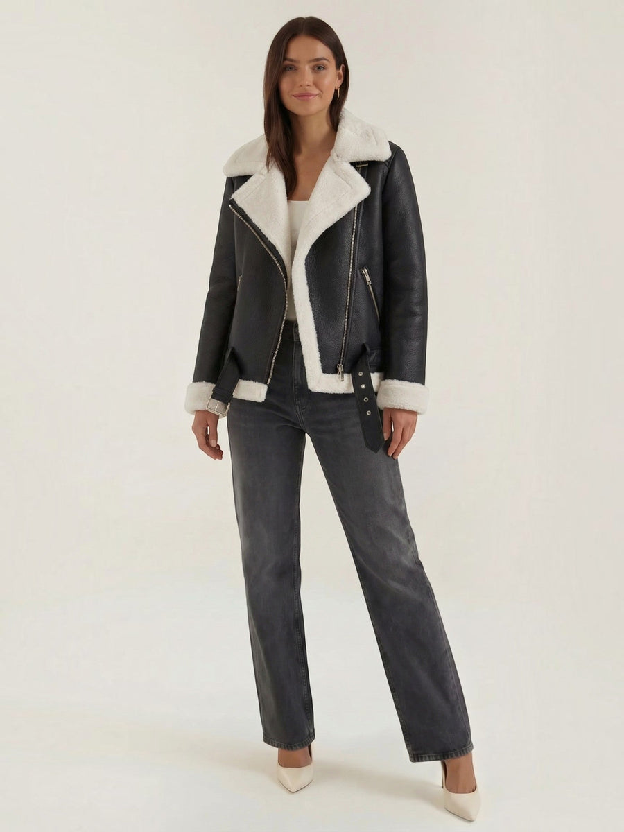 Christine Teddy Collar Biker Jacket