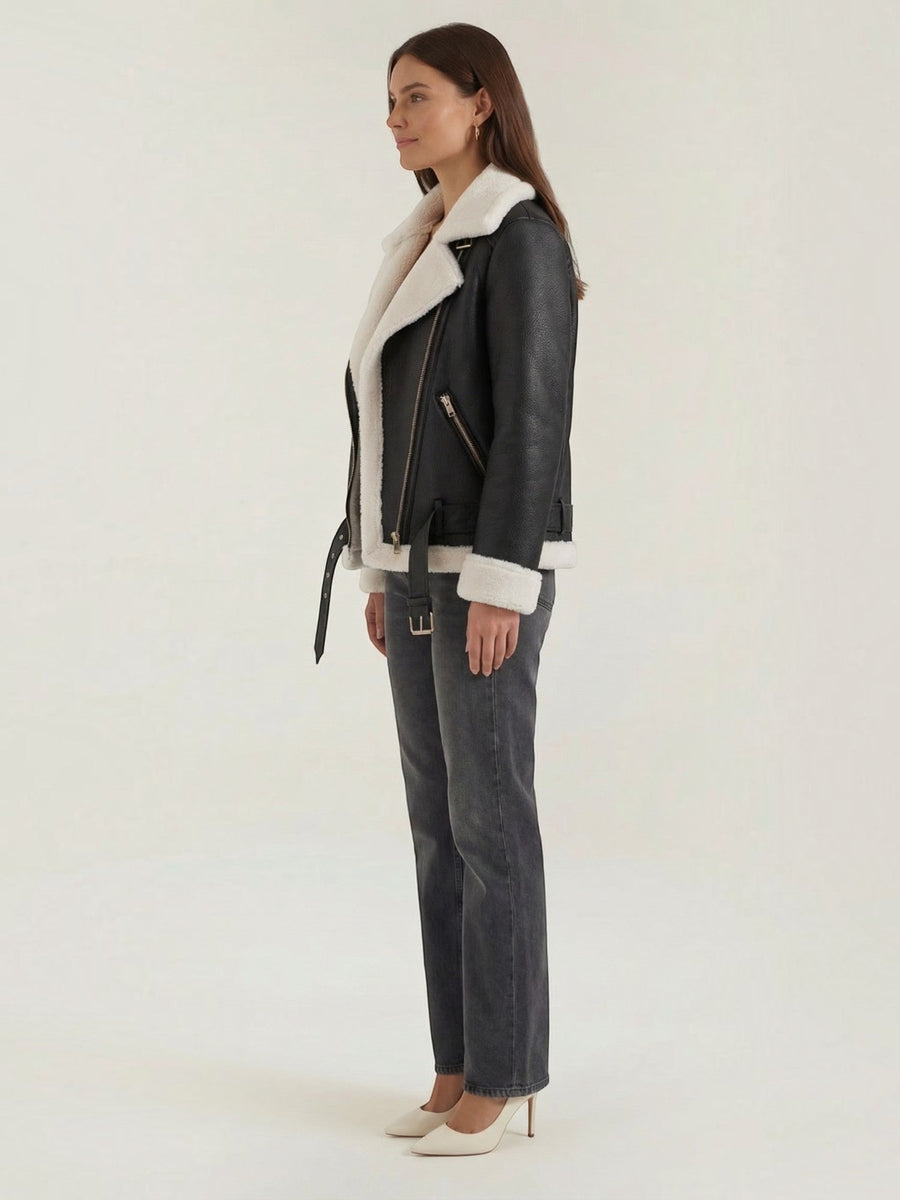 Christine Teddy Collar Biker Jacket