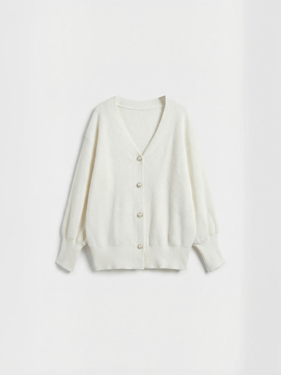 Cindy Balloon Sleeve Pearl Button Cardigan