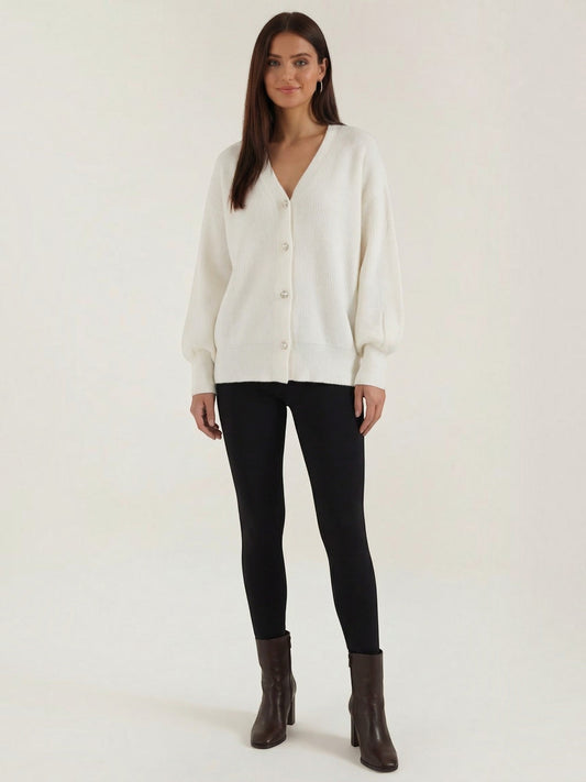 Cindy Balloon Sleeve Pearl Button Cardigan