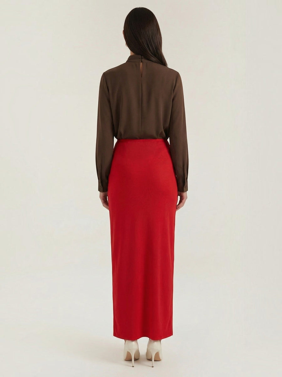 Cleo Draped Asymmetric Maxi Skirt with Brooch