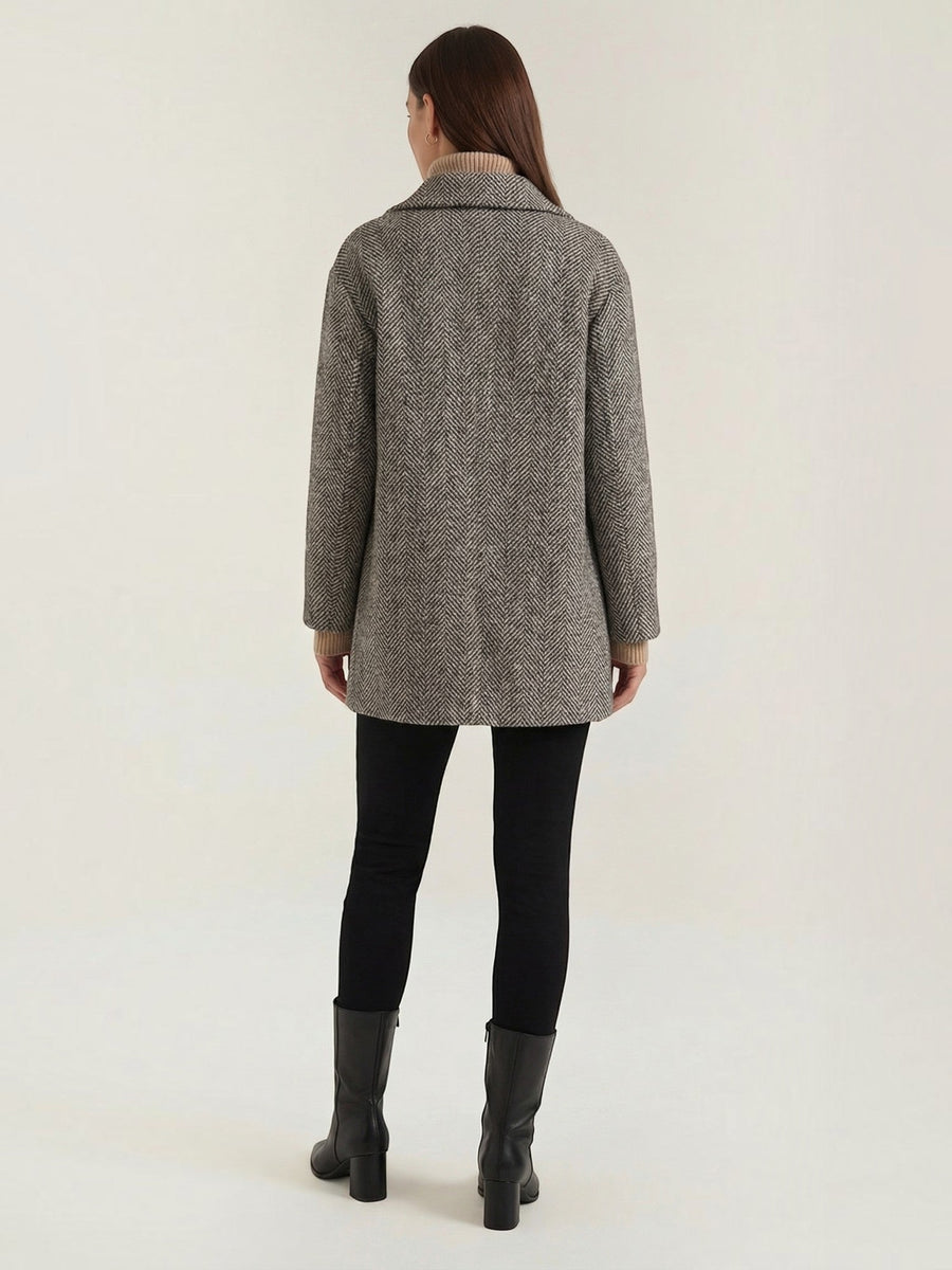 Dana Herringbone Double Breasted Short Coat