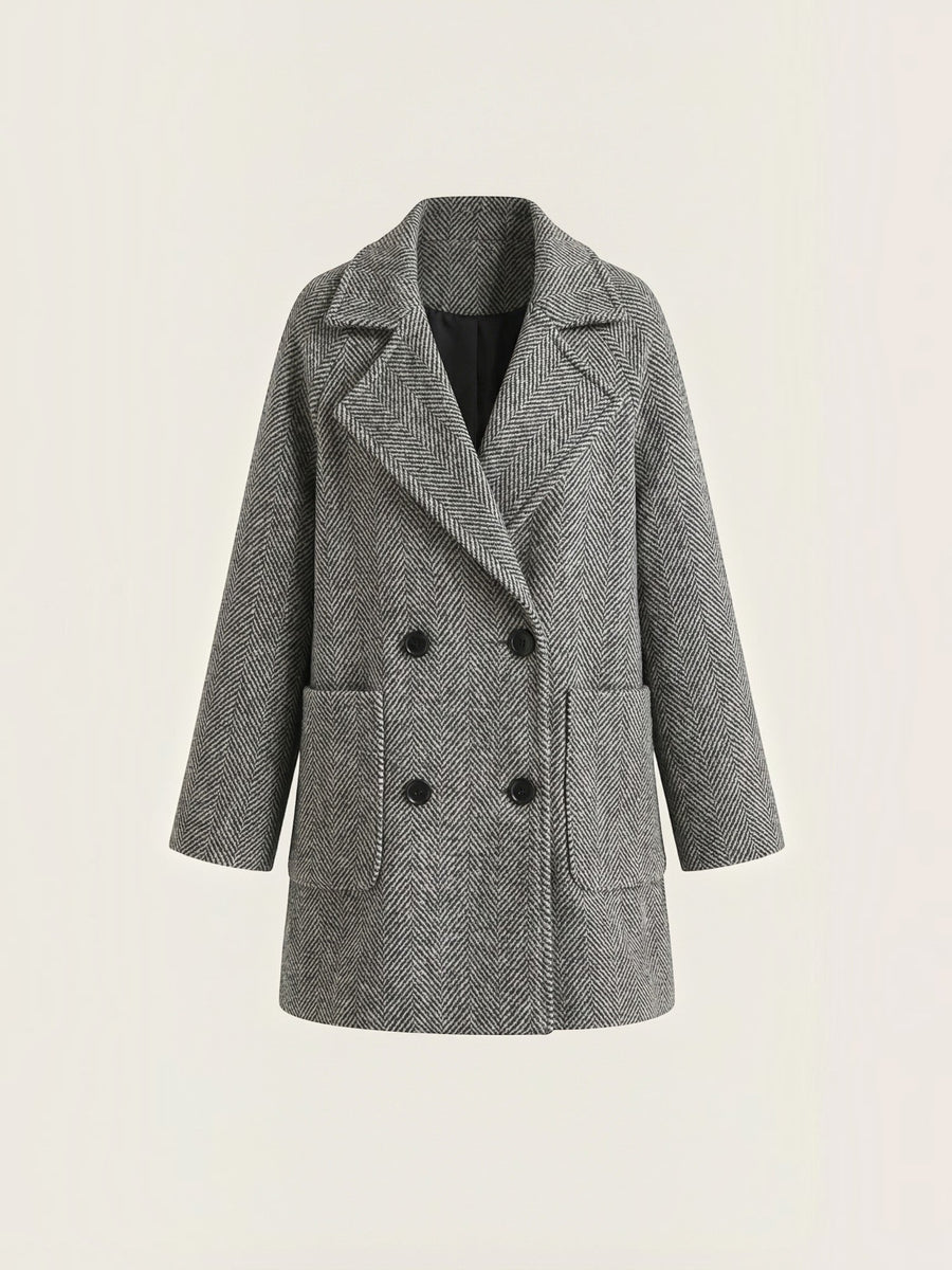 Dana Herringbone Double Breasted Short Coat