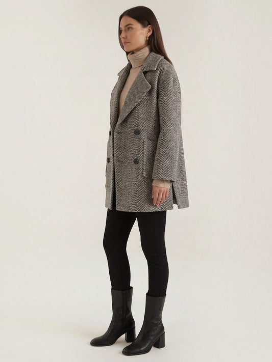 Dana Herringbone Double Breasted Short Coat