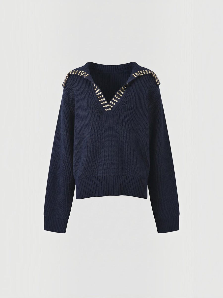 Darlene Studded Collar Wool Sweater