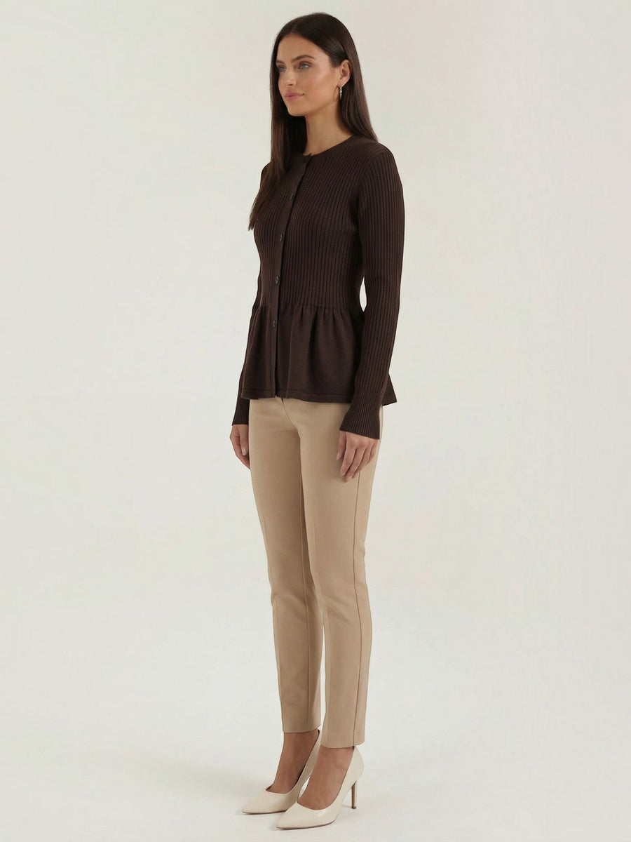 Diana Peplum Ribbed Knit Cardigan