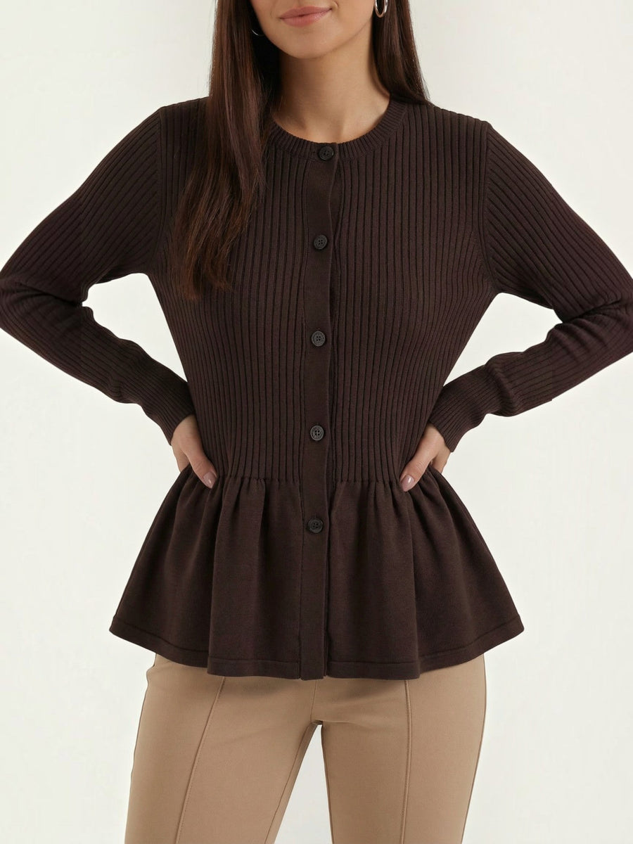 Diana Peplum Ribbed Knit Cardigan