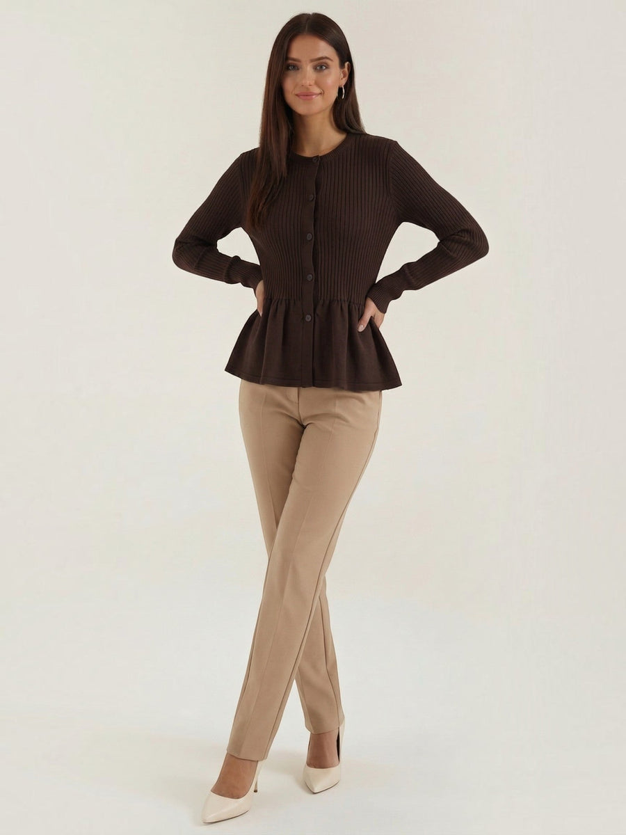 Diana Peplum Ribbed Knit Cardigan