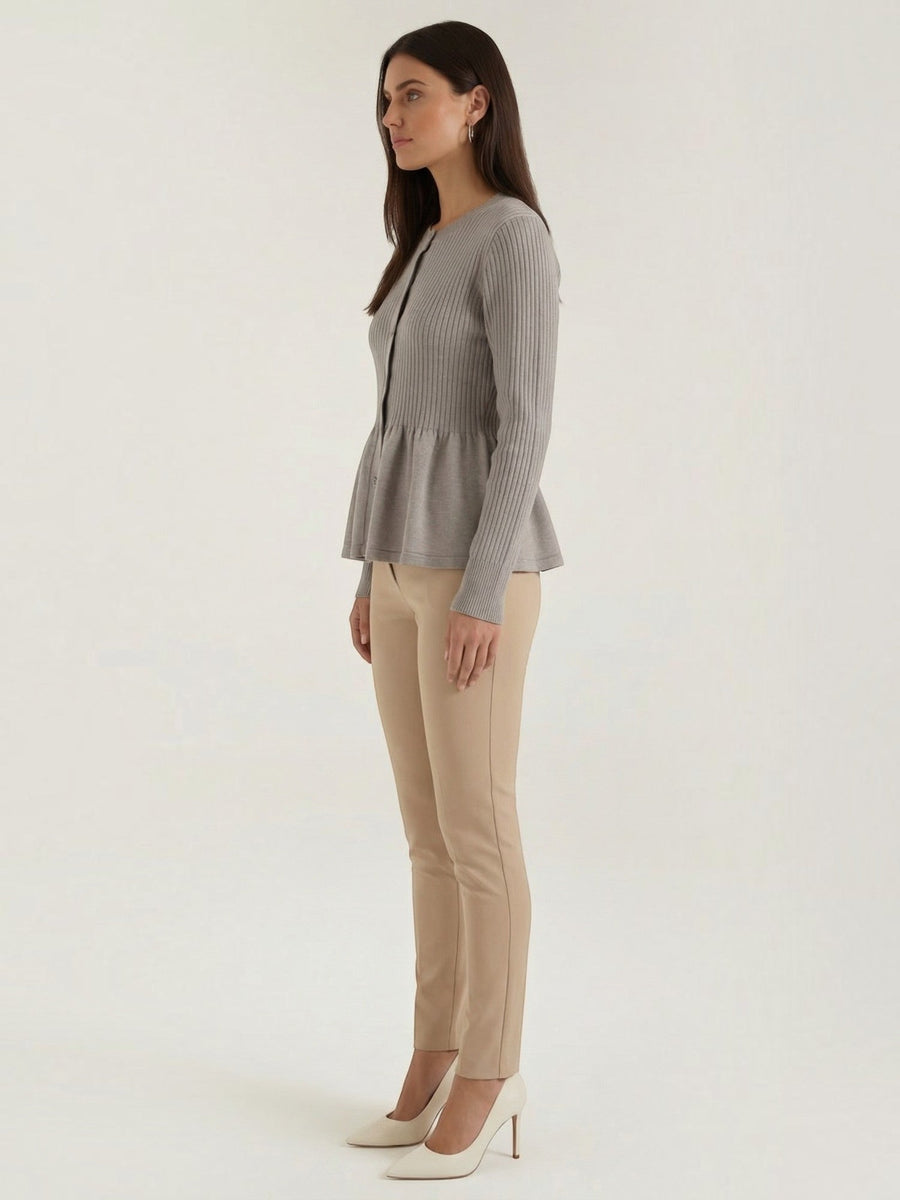 Diana Peplum Ribbed Knit Cardigan