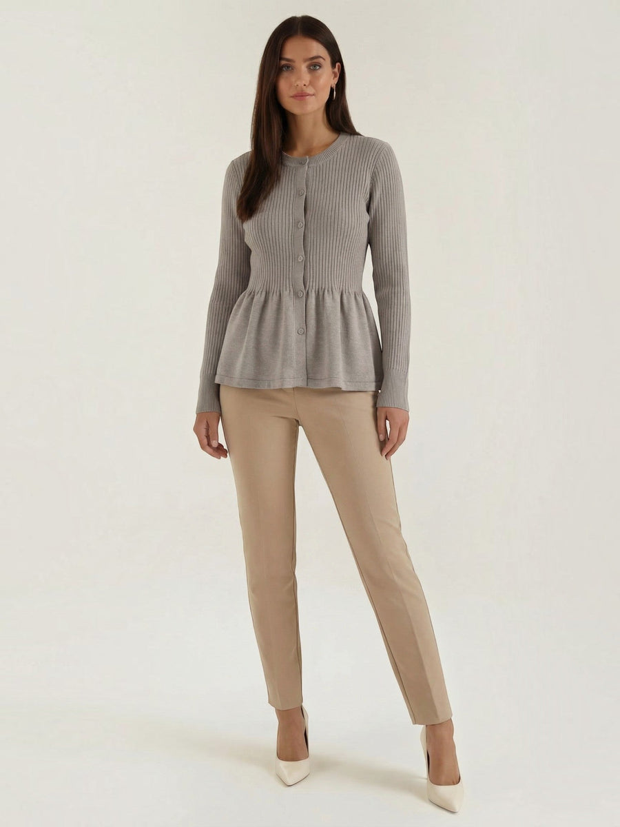 Diana Peplum Ribbed Knit Cardigan