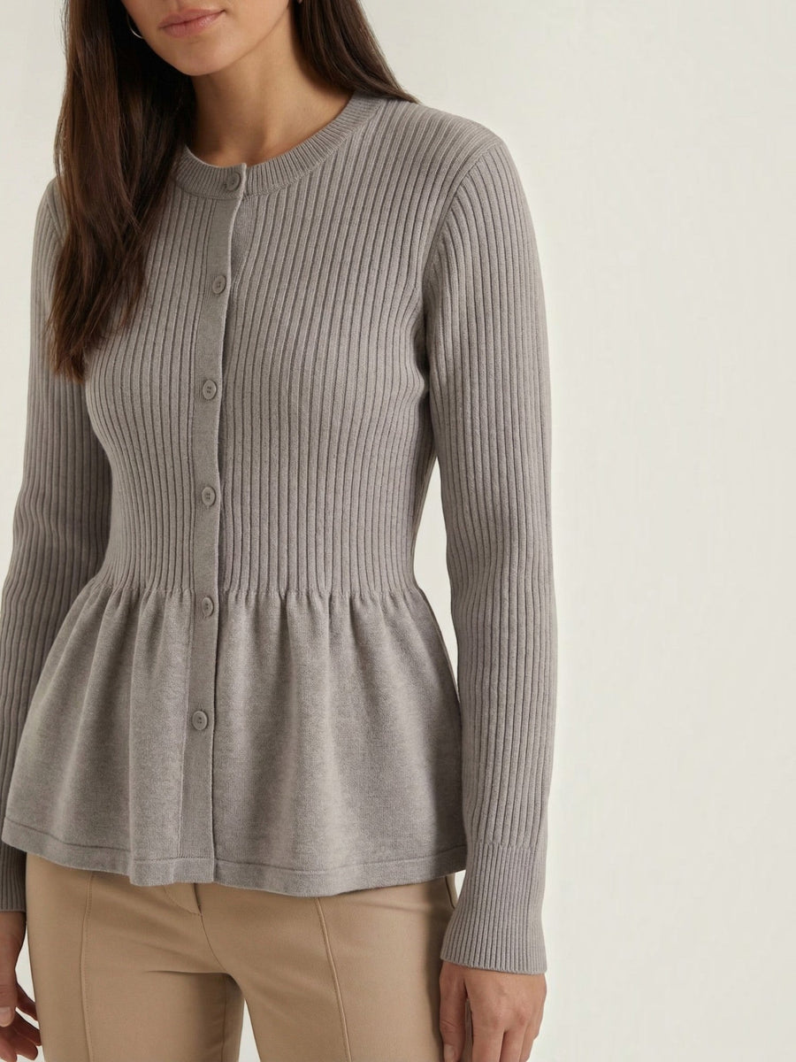 Diana Peplum Ribbed Knit Cardigan