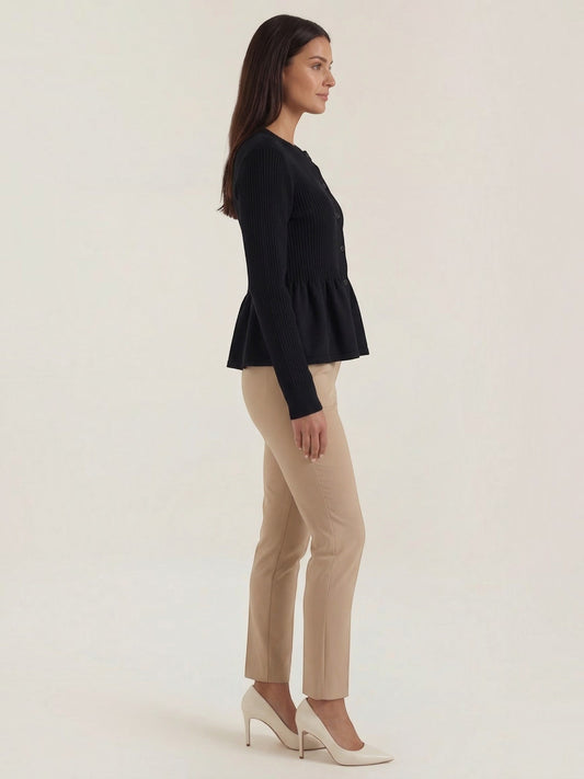 Diana Peplum Ribbed Knit Cardigan