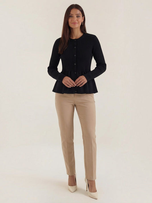 Diana Peplum Ribbed Knit Cardigan