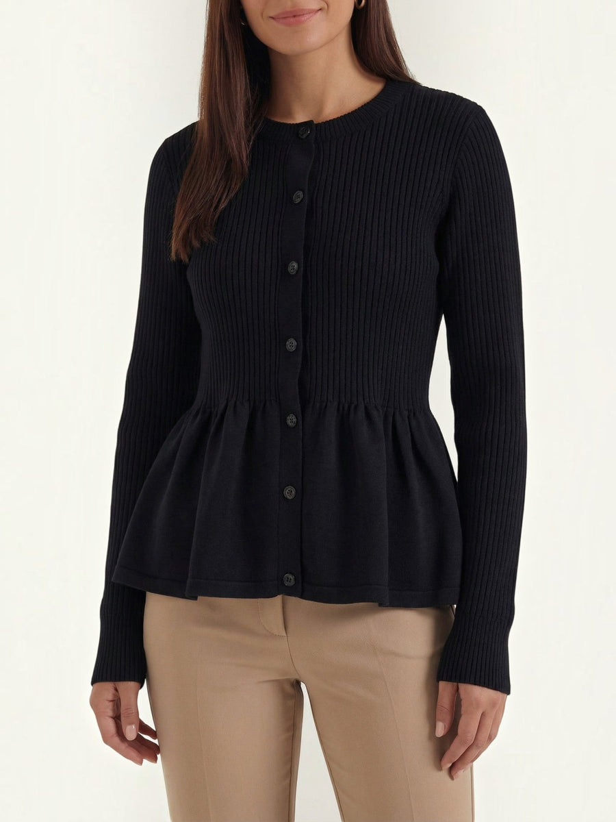 Diana Peplum Ribbed Knit Cardigan