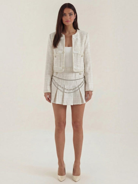 Doris Cropped Tweed Jacket and Pleated Mini Skirt Set