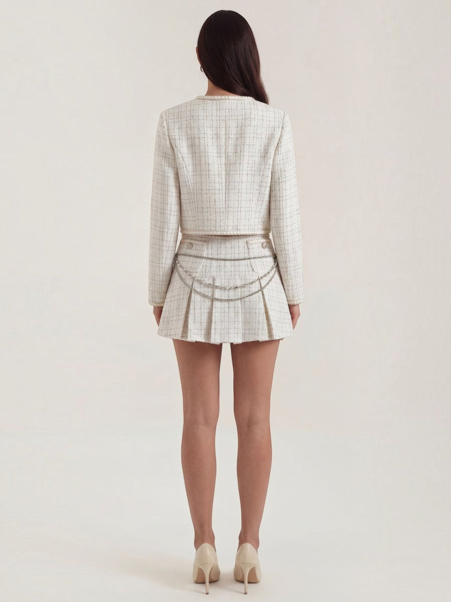 Doris Cropped Tweed Jacket and Pleated Mini Skirt Set