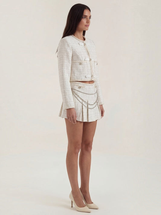 Doris Cropped Tweed Jacket and Pleated Mini Skirt Set