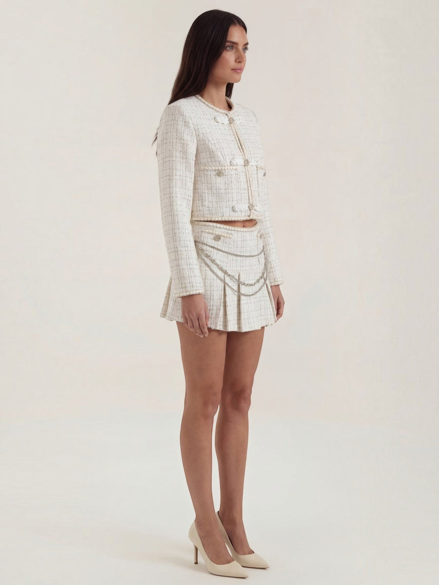 Doris Cropped Tweed Jacket and Pleated Mini Skirt Set