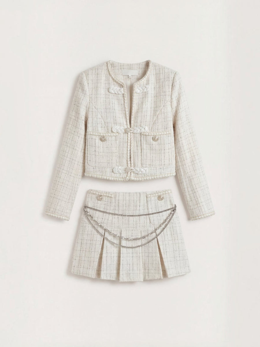 Doris Cropped Tweed Jacket and Pleated Mini Skirt Set