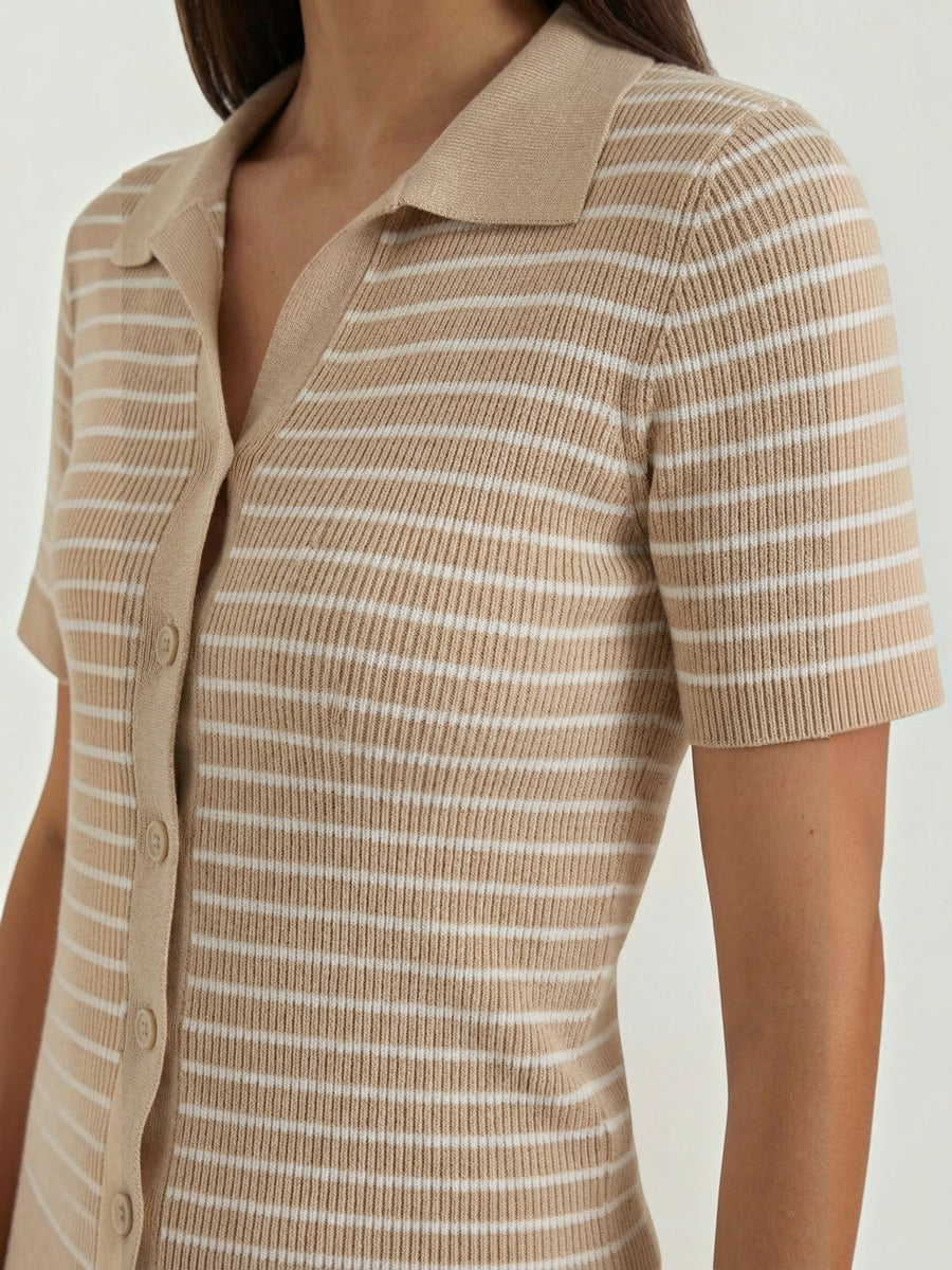 Edith Striped Knit Polo Top