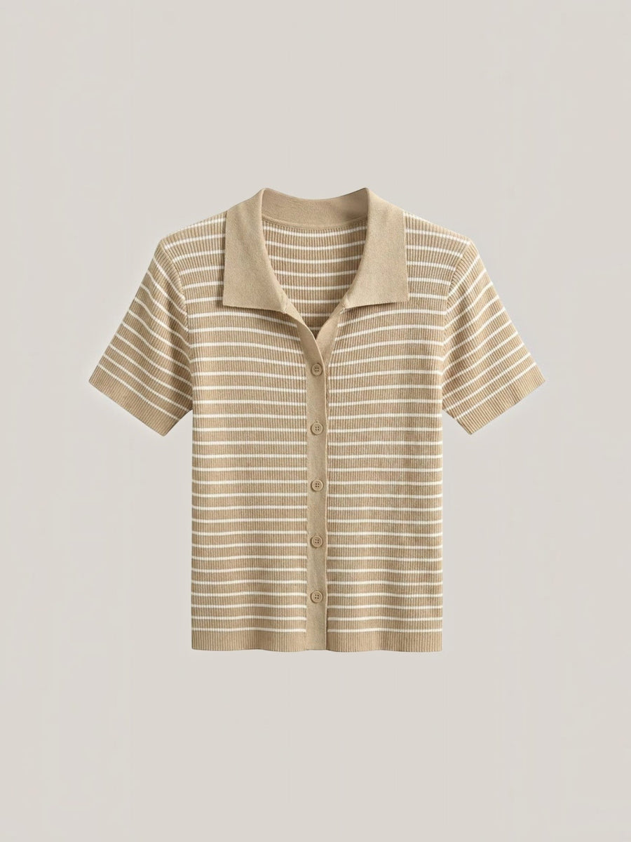 Edith Striped Knit Polo Top