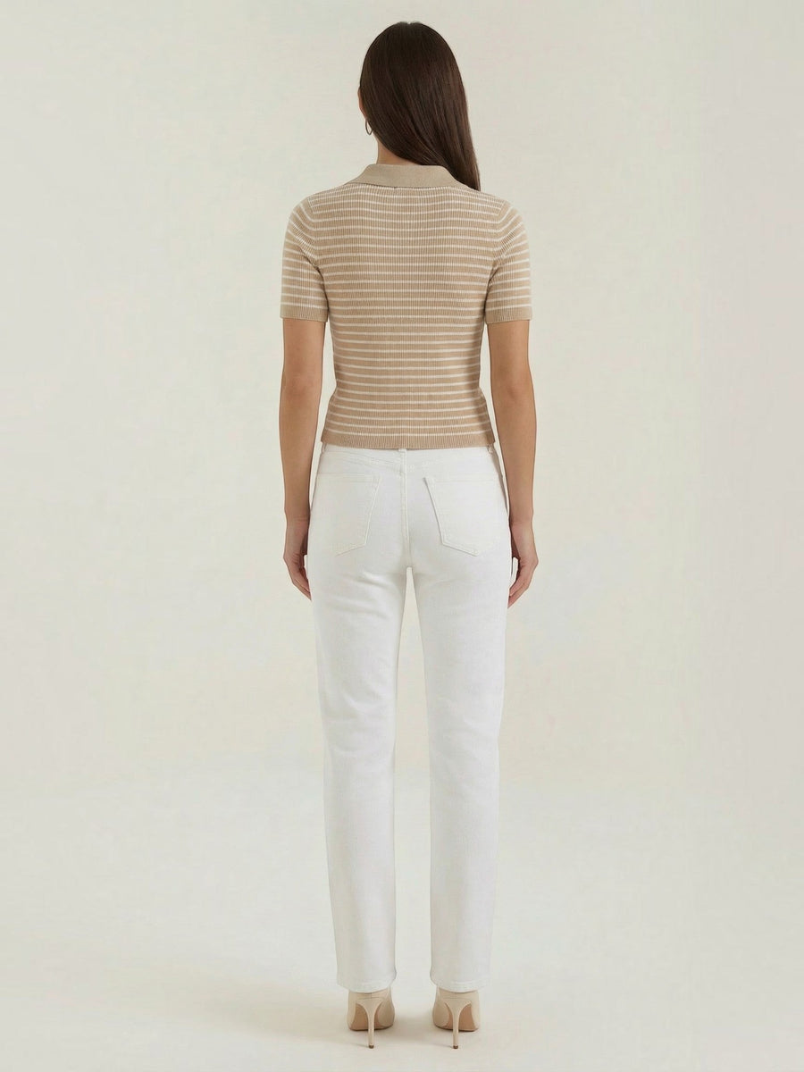 Edith Striped Knit Polo Top