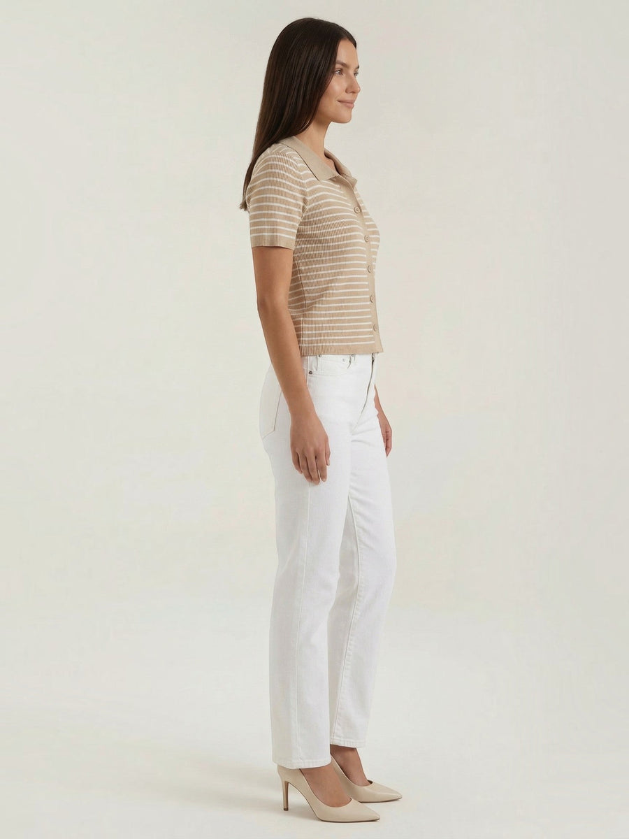 Edith Striped Knit Polo Top