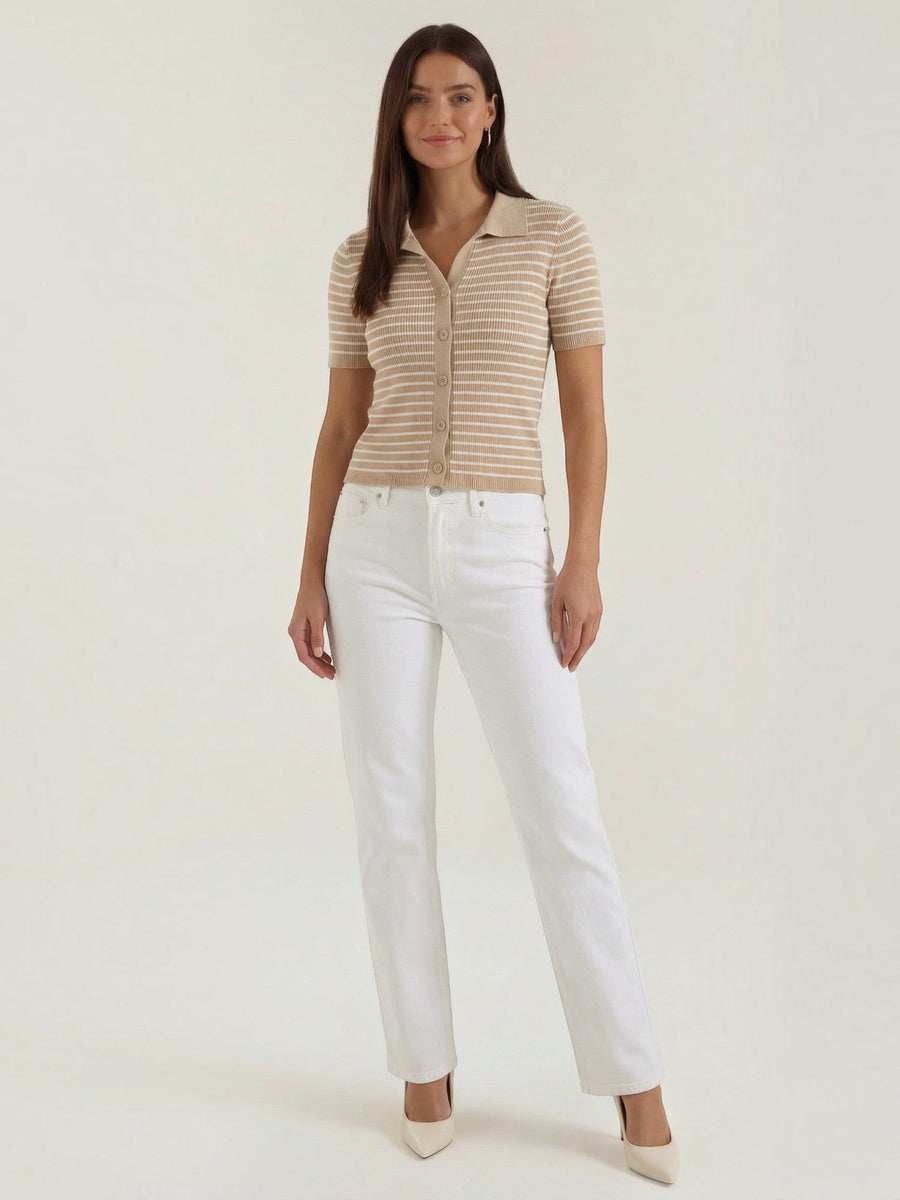 Edith Striped Knit Polo Top