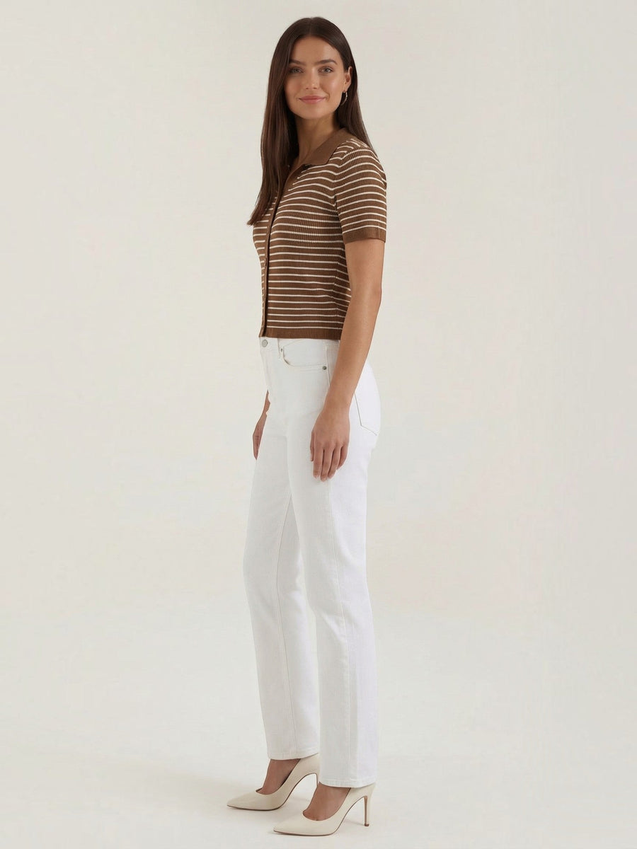 Edith Striped Knit Polo Top