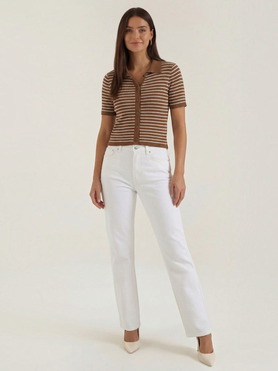 Edith Striped Knit Polo Top