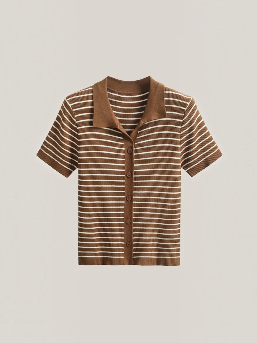 Edith Striped Knit Polo Top