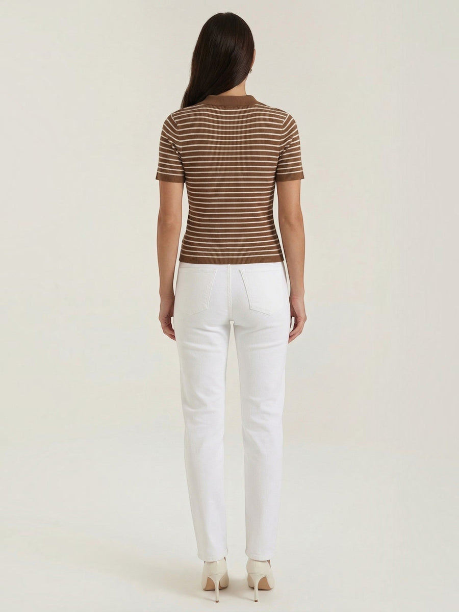 Edith Striped Knit Polo Top