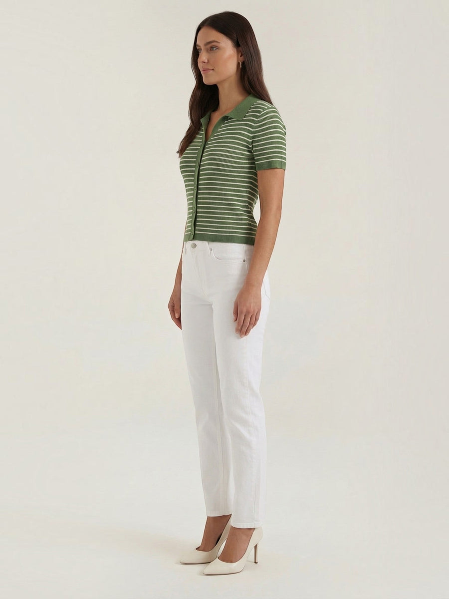 Edith Striped Knit Polo Top