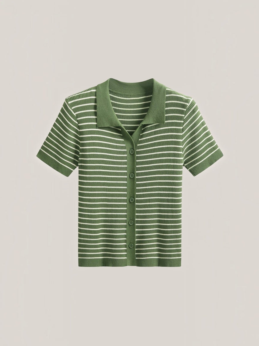 Edith Striped Knit Polo Top