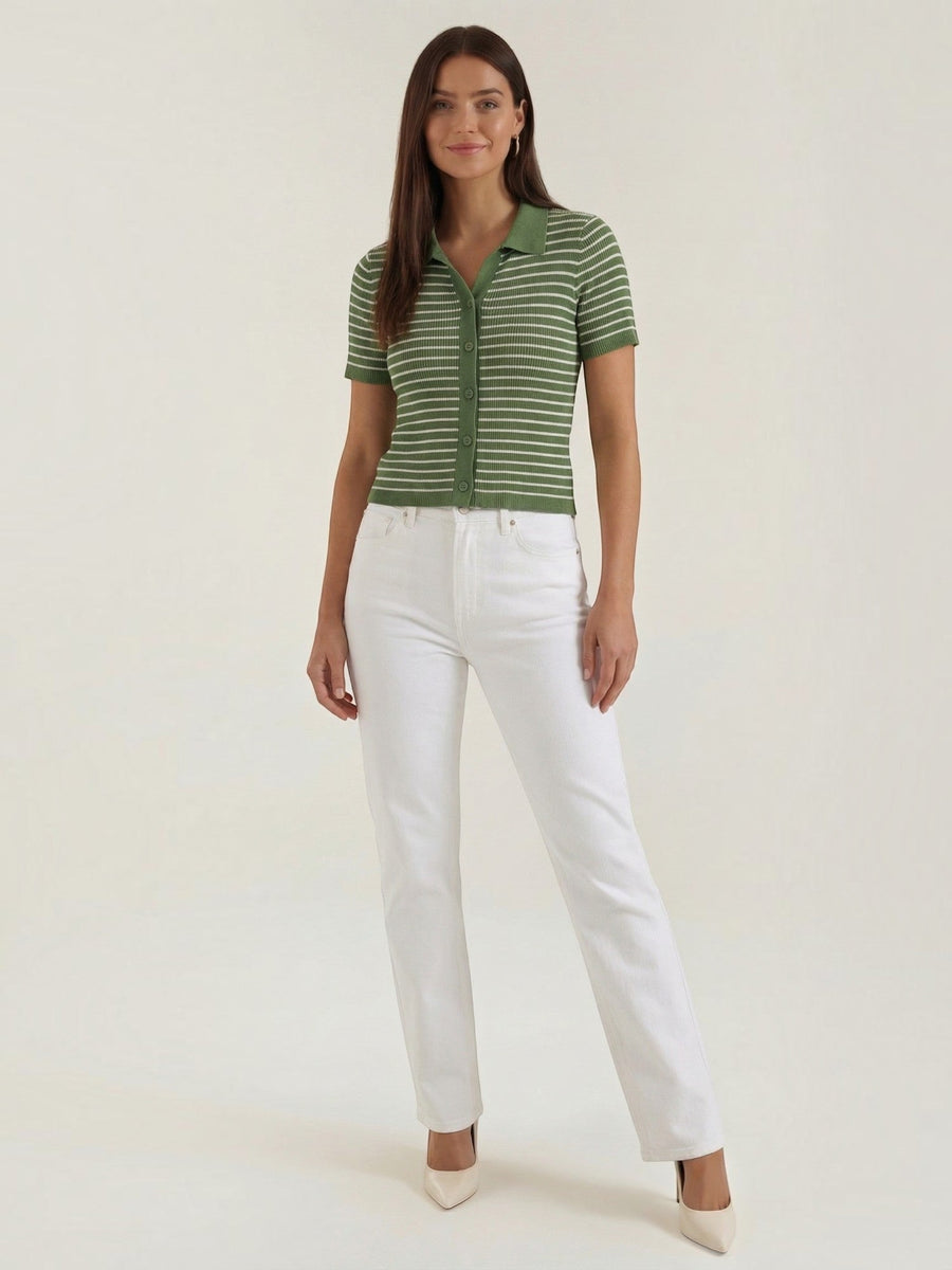 Edith Striped Knit Polo Top