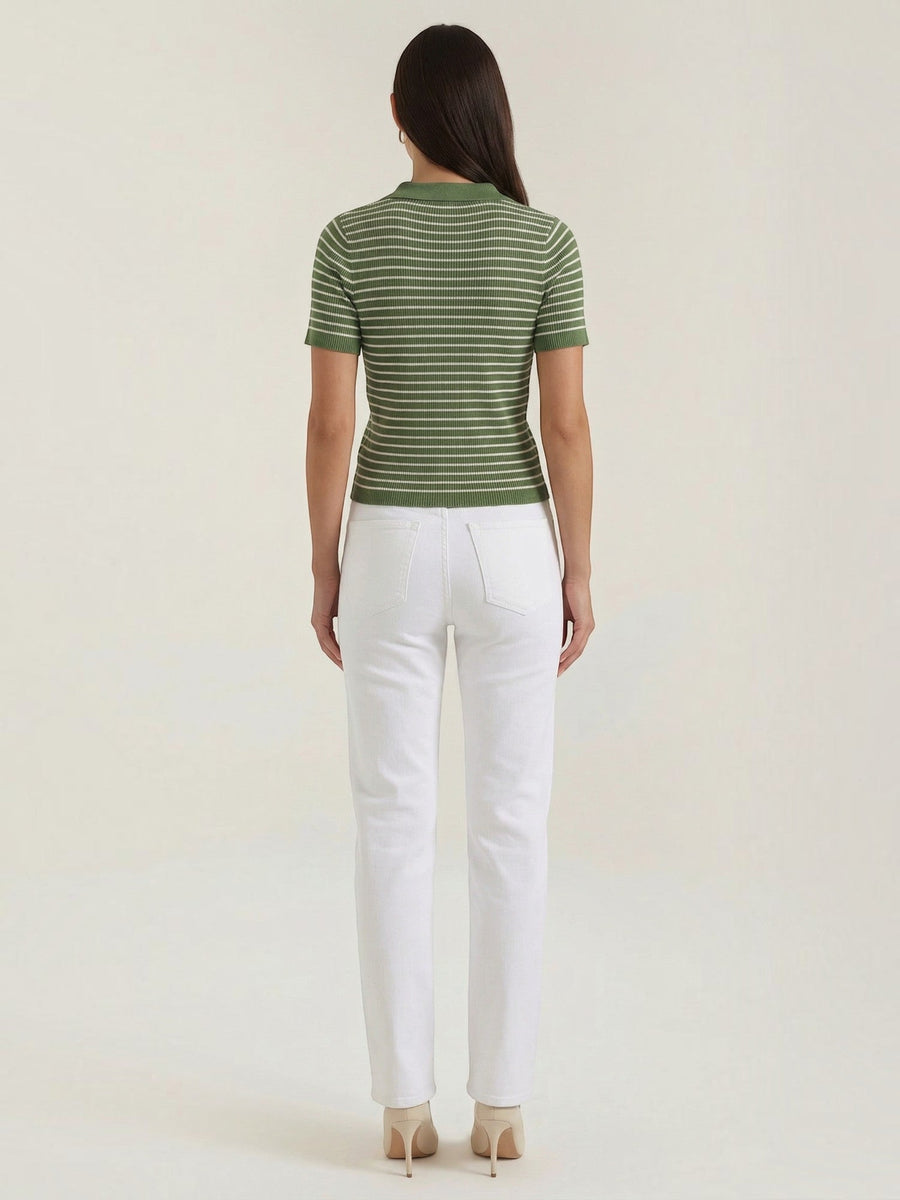 Edith Striped Knit Polo Top